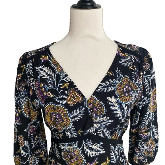 Ba&sh Vienne Black Floral Midi Dress Boho Wedding Guest US 6 - Picture 5 of 16